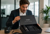 Cliente abriendo un Welcome Pack corporativo personalizado