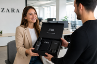 Empleado recibiendo un Welcome Pack personalizado durante su incorporación