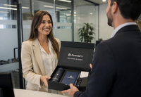 Empleado recibiendo un Welcome Pack personalizado durante su primer día de trabajo Empleado recibiendo un Welcome Pack personalizado durante su primer día de trabajo
